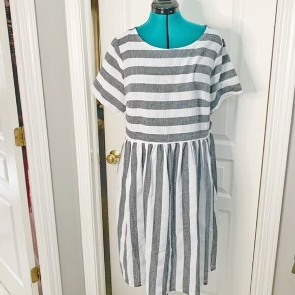 Shein Wide Horizontal Nautical Unlined Lightweight Stripe Casual Dress - Picture 1 of 11
